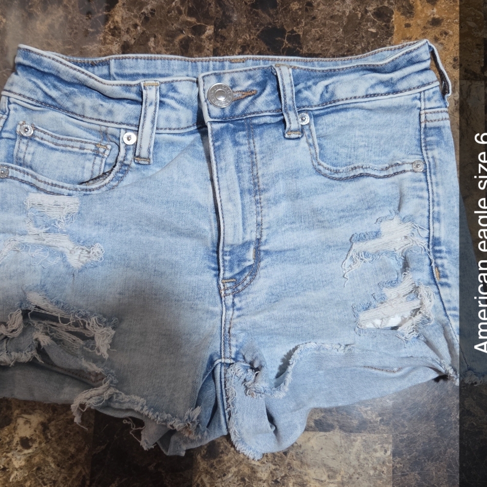 American Eagle Outfitters Women's Distressed Light Blue Jean Shorts